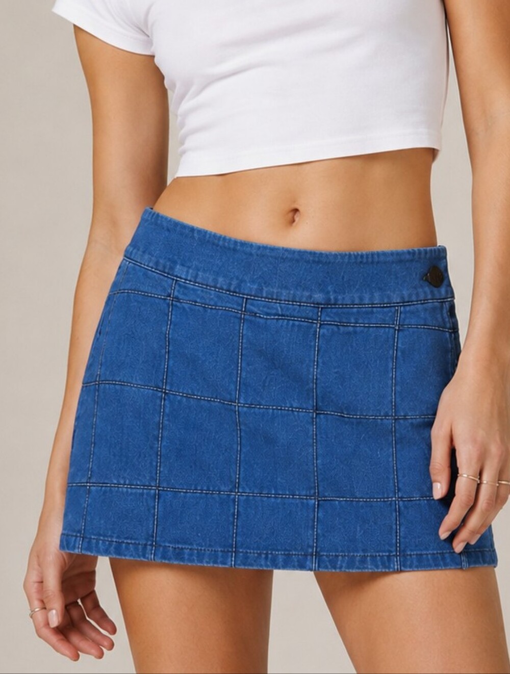 MOTHER Blue Denim Schools Out Mini Skirt Patchwork Y2K Party Hardy Size 26 Retro